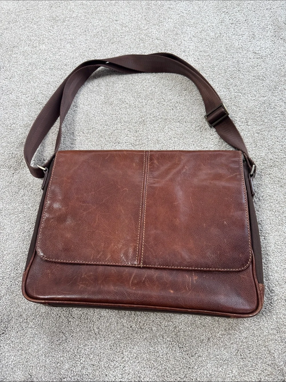 Boconi Brown Leather Messenger Bag with Adjustable Strap
